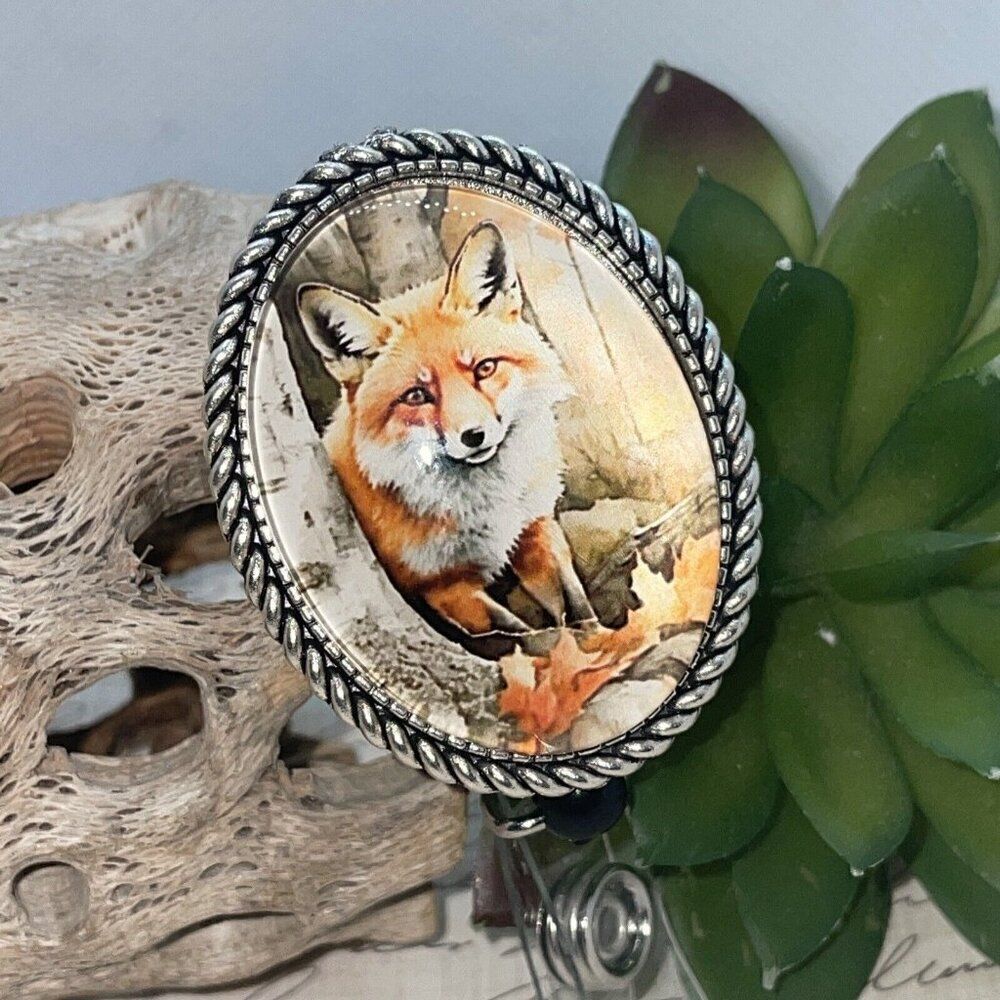 Fox Foxes Rustic Nature Men Lanyard Unisex Retractable Reel ID Card Badge Holder